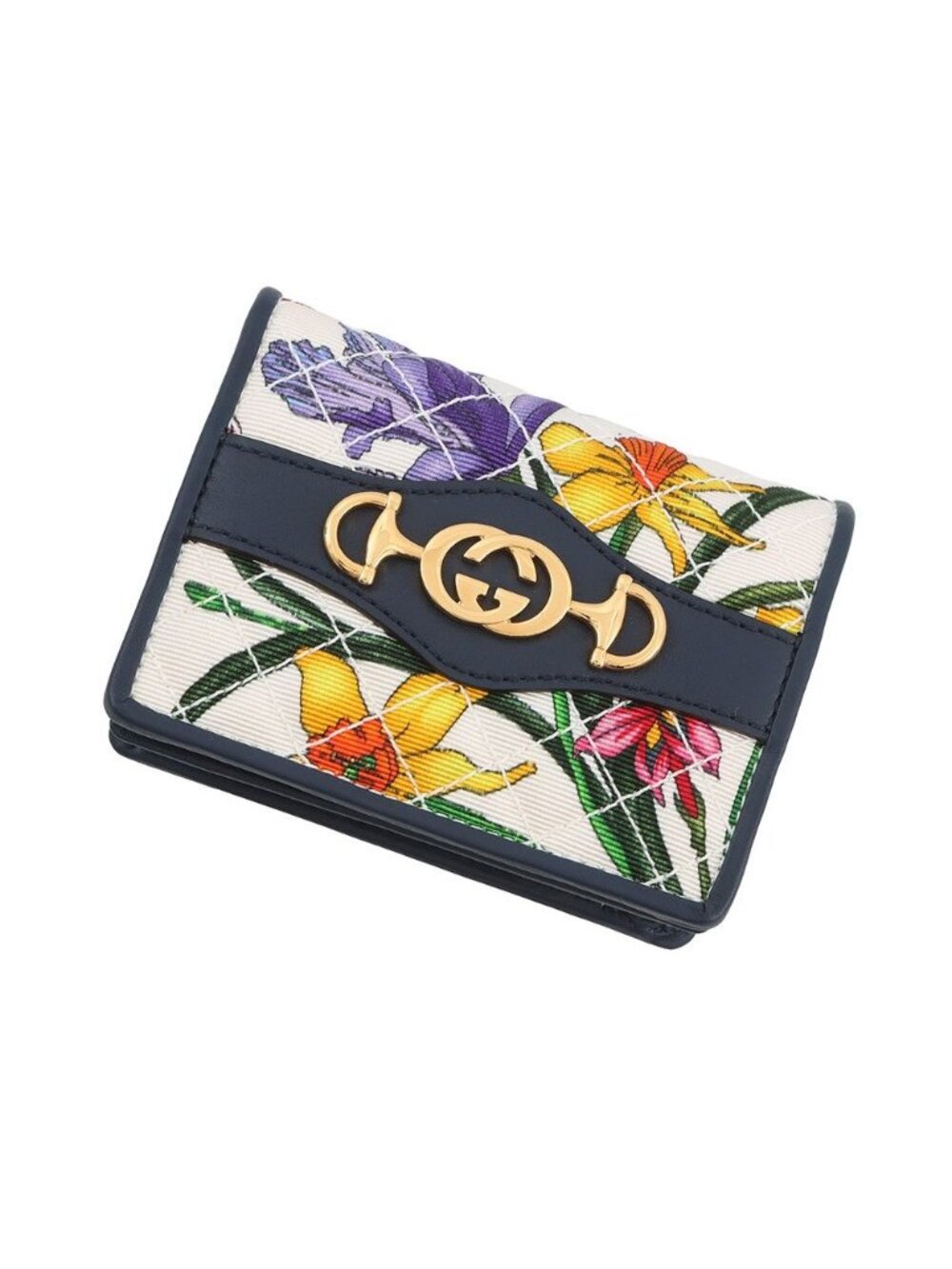 Gucci Bifold Wallet Flora Zumi Compact Canvas Leather Quilted Card Case
